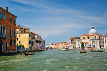 Boats and gondolas on Grand Canal, Venice, Italy