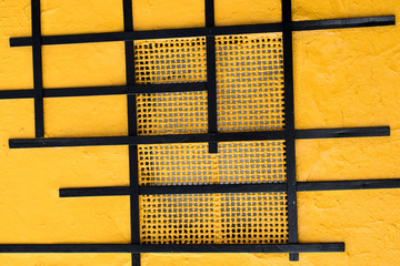  yelow window with black lines and cage ,yellow cage window with black lines painting