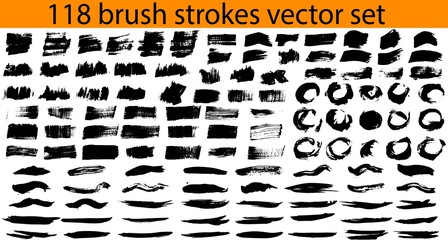 Large set different grunge brush strokes. Dirty artistic design elements isolated on white background. Black ink vector brush strokes	