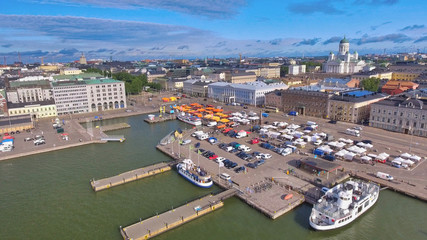 Fototapeta premium Aerial view of Helsinki port and cityscape in summer, Finland