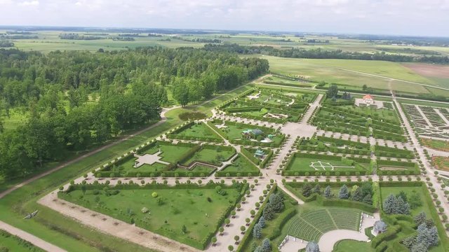 Panoramic aerial view of Rundale Castle in Latvia. Building and gardens