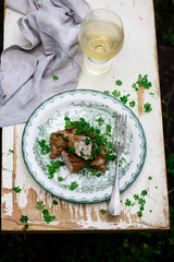 Veal Saltimbocca with Sorrel..selective focus