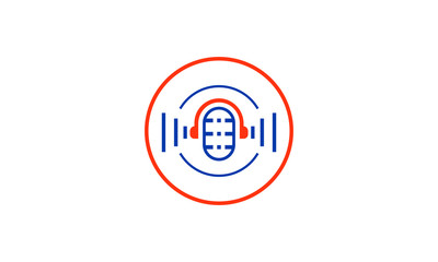 Modern minimalist icon representing audio recording and broadcasting with headphones and microphone