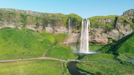 Seljaland Waterfalls on a sunny summer day, Iceland