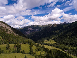 Val Monzoni aerial view, Dolomites, Val di Fassa, Trentino Alto Adige, northern Italy, Europe