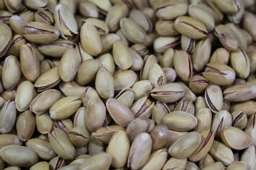 Roasted salted pistachio in shell texture, background