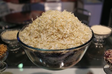Assortment of dry tea in wooden box.