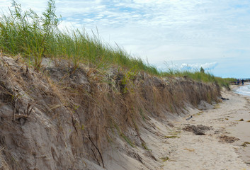 sand dunes with grass and blue sky