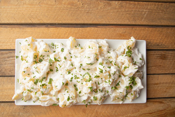 Patatas bravas traditional Spanish potatoes snack tapas..