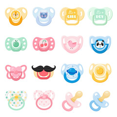 Baby nipples flat color vector illustrations set