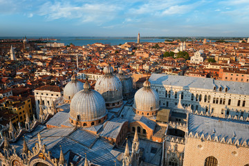 Fototapeta na wymiar Aerial view of Venice with St Mark's Basilica and Doge's Palace. Venice, Italy