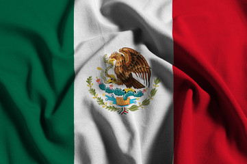National flag of Mexico on a waving cotton texture background