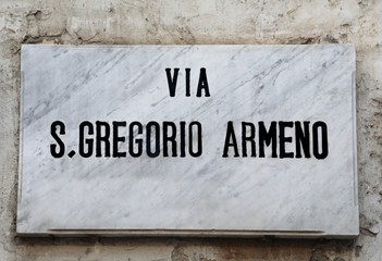 street name of Naples in Italy called VIA S GREGORIO ARMENO the