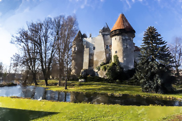 Obraz premium Castle Heidenreichstein, Austria - Watercolor style.