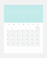 2020 Calendar - illustration. Template. Mock up Week starts Sunday