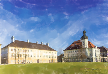 Fototapeta premium Altotting, Germany - Watercolor style.