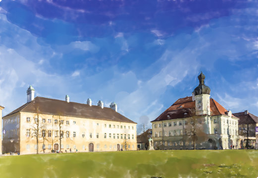 Altotting, Germany - Watercolor style.