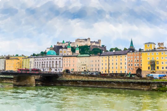 Salzburg , Austria - Watercolor style.