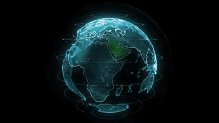 Saudi Arabia Map Hologram Effect, KSA Digital global map
