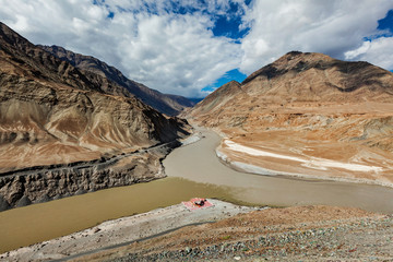 Confluence of Indus and Zanskar Rivers in Himalayas
