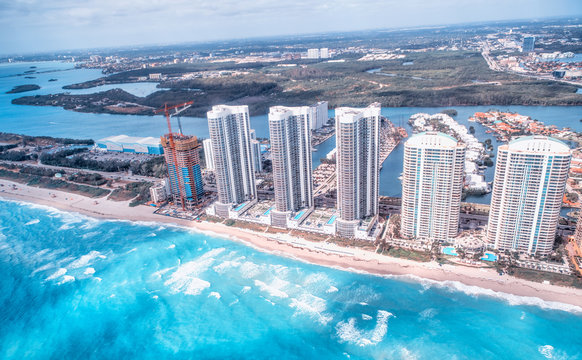 Aerial view of Collins Avenue and Buildings, Eastern Shores, Miami