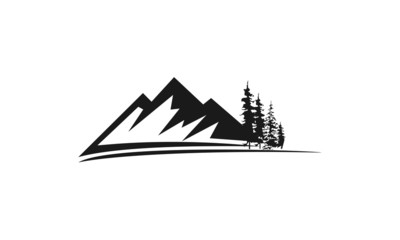vector mountain and outdoor adventures logo, Mountain Logo Template. Minimalist Landscape Hills / Mountain Peaks Vector logo design, Minimalist Landscape Mountain logo design inspiration, Mountains lo
