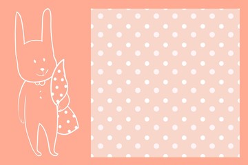 Set of drawings, design for children, cartoon character bunny and cute seamless pattern, in vector