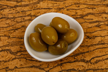 Green olives in the bowl