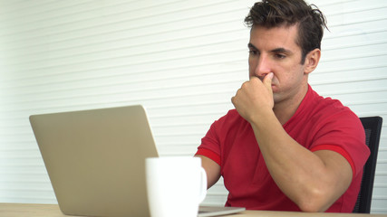 Latin Hispanic man sad worry wrong decision investment result stress out