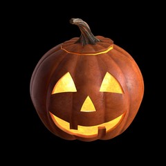 3D render of Scary Halloween Pumpkin Head isolated on black.