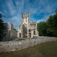 Fototapeta na wymiar ruins of an old Benedictine monastery and abbey in Jumieges in Normandy