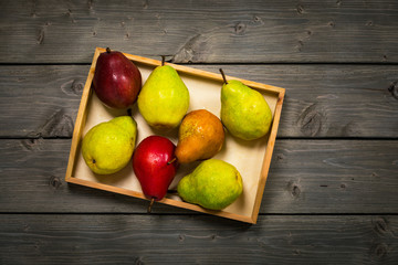 Fresh Ripe Organic Pears on a Wooden Table. Selective focus.