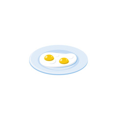 Fried eggs on a plate. Vector 3d isometric, color web icons set, new flat style. Creative illustration design, idea for infographics.