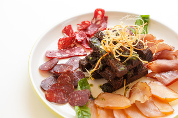 sausage meat plate with a croutons