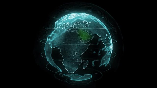Saudi Arabia Map Hologram Effect, KSA Digital global map - Powered by Adobe