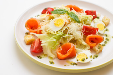 seafood salad with a eggs on a white background