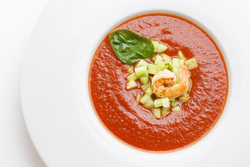 tomato soup with a prawn