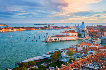 Fototapeta na wymiar View of Venice lagoon and Santa Maria della Salute church. Venice, Italy