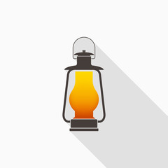 Camping lantern, Oil lantern icon with long shadow on gray background, flat design style