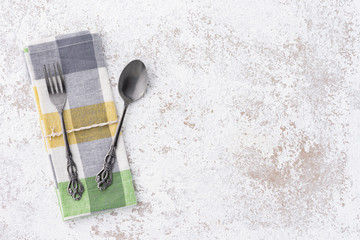 space vintage spoon and fork with napery
