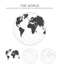 Map of the World. Gilbert's two-world perspective projection. Globe with latitude and longitude lines. Meridians and parallels background. Vector illustration.