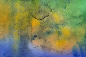 Bright colorful watercolor paper textures on white background. Chaotic abstract organic design.
