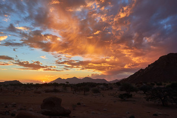 Sunset in the desert of Namibia