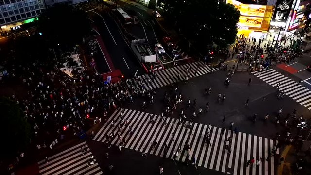東京観光で有名なハチ公付近のスクランブル交差点をタイムラプス撮影