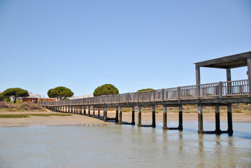 wood wharf on the river