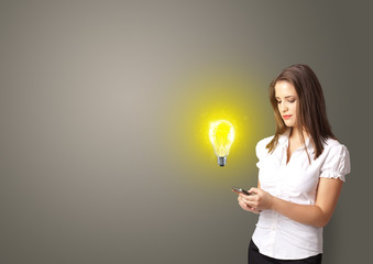 Young smiling person presenting new idea concept