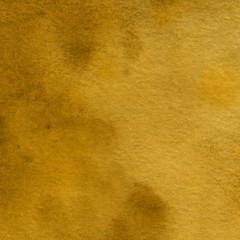 Fototapeta premium Yellow autumn watercolor texture with abstract washes and brush strokes on the white paper background. Chaotic abstract organic design.