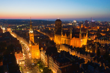 Fototapeta na wymiar A view of the night city of Gdansk from a bird's flight,