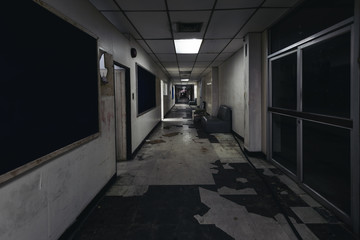 View of dark room abandoned in the Psychiatric Hospital