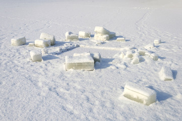 Ice cubes on a frozen lake